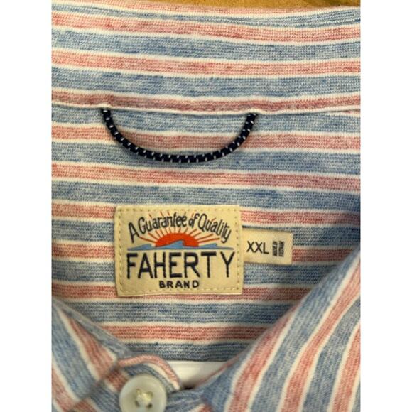 Faherty Mens Size 2XL Blue/Red/White Striped Short Sleeve Button Down Polo Shirt - Picture 2 of 7